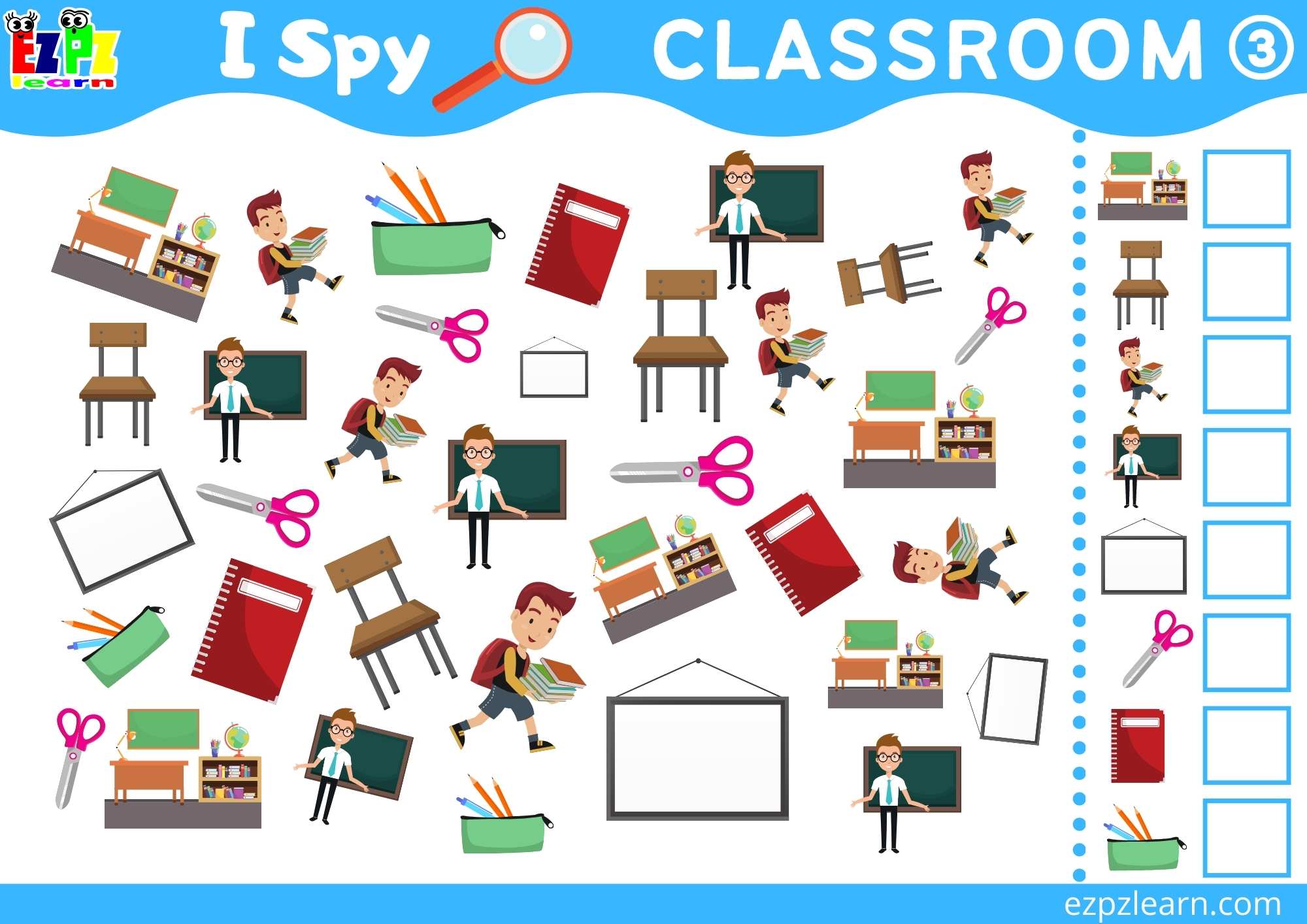 Classroom Objects 3 Topic I Spy Game For Kids Free PDF Download